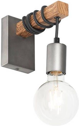 QAZQA Industriële Wandlamp Staal Met Bruin Gallow