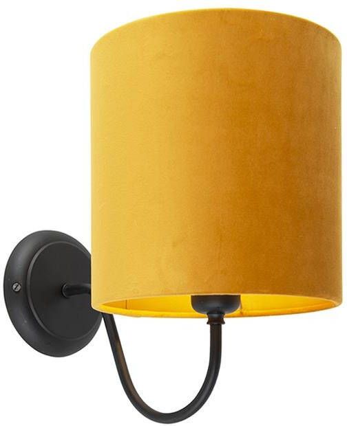 QAZQA Klassieke wandlamp zwart met gele velours kap Matt