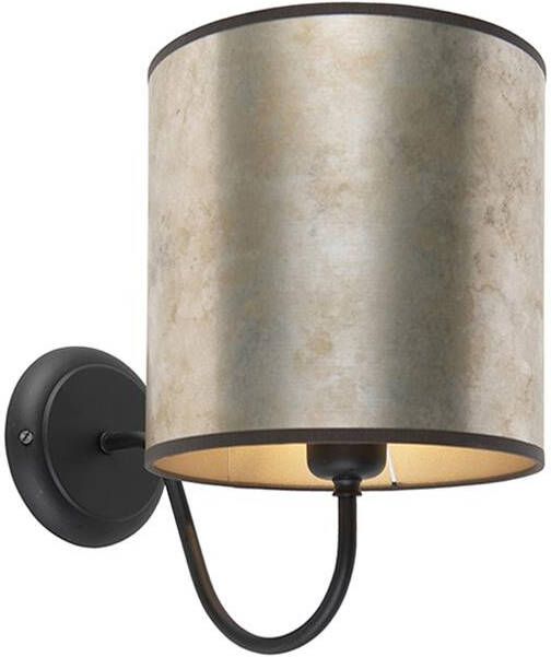 QAZQA Klassieke Wandlamp Zwart Met Zinken Velours Kap Matt