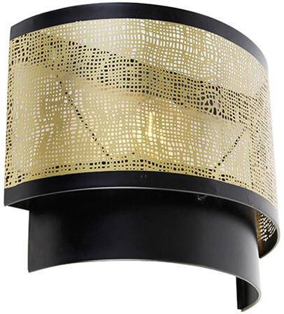 QAZQA Vintage wandlamp zwart met messing 30x25 cm Kayleigh