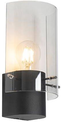 QAZQA Vintage wandlamp zwart met smoke glas Vidra