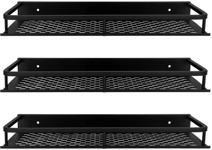 QUVIO Badkamer plankje Aluminium Zwart 40 cm set van 3