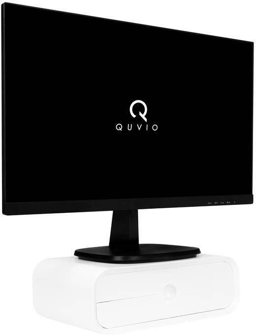 QUVIO Computer scherm standaard met 2 lades Wit