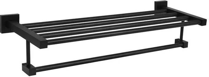 QUVIO Handdoekenrek wand met 1 stang + 1 plank 58 cm Aluminium Zwart