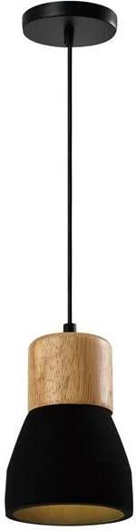 QUVIO Hanglamp landelijk Simplistisch betonnen lamp Houten kop D 13 cm Zwart