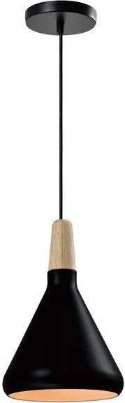 QUVIO Hanglamp Scandinavisch Kegel design Houten kop D 17 cm Zwart
