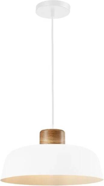 QUVIO Hanglamp Scandinavisch Rond van metaal en hout Diameter 30 cm Wit en bruin