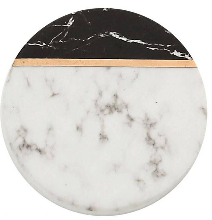 QUVIO Onderzetter rond set van 4 Marmer Zwart + wit