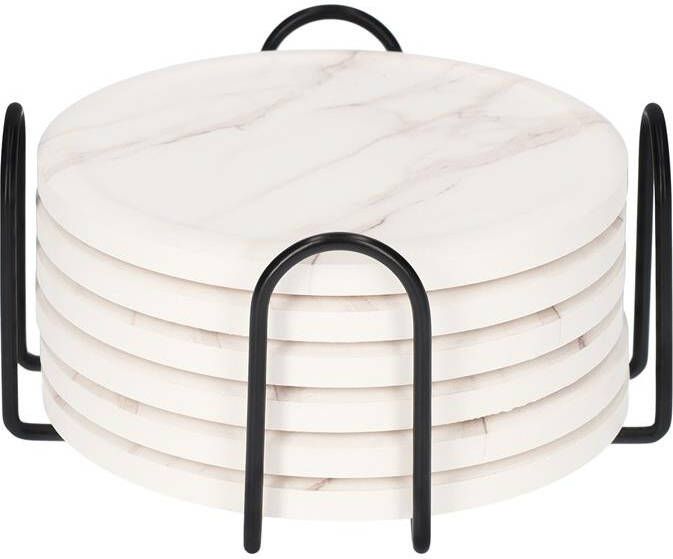 QUVIO Onderzetter set van 6 met houder Marmer look Wit