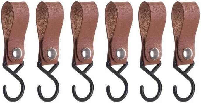 QUVIO ophanghaak met leren bandje Bruin set van 6