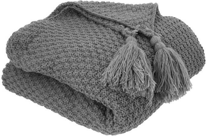 QUVIO Plaid met kwastjes in de hoeken 130 x 170 cm Grijs
