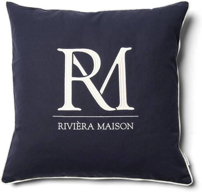 Rivièra Maison Riviera Maison Kussenhoes blauw met witte tekst 60x60 RM Monogram