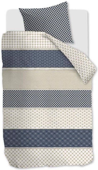 Riviera Maison Ropes katoenen grafische 1-persoons dekbedovertrek 140x220 cm blauw