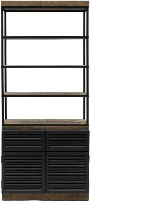 Rivièra Maison Boekenkast Stanford Eiken- en populierenhout 226 x 100cm Zwart