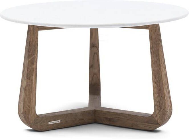Rivièra Maison Elegante ronde salontafel in crème marmer en eikenhout met afmetingen 42 cm hoog