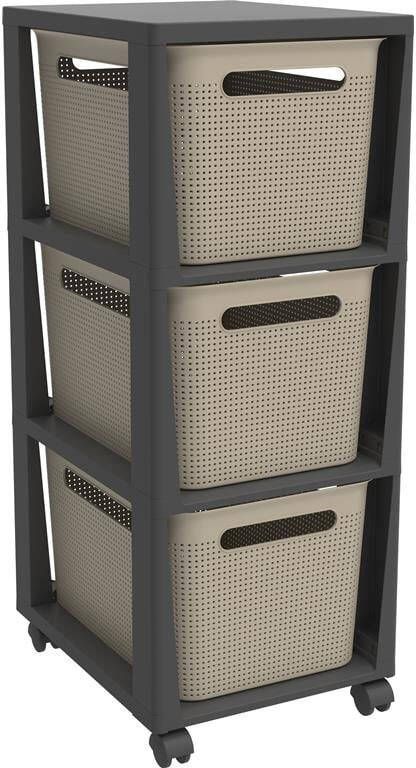 Rotho Tower Brisen design ladekast 3 x 16 L met wielen Cappuccino