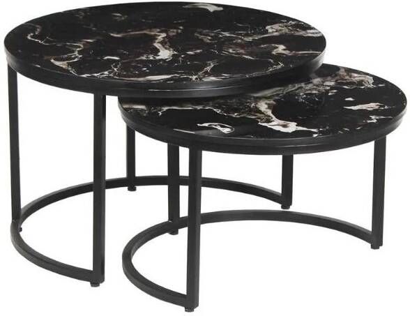 Rousseau Nazaro Marmerlook stenen salontafel 2-delig | Zwart metalen