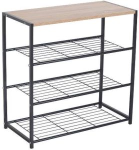 Merkloos Sans marque Schoenenrek Billy 3 legplanken zwart metaal massief hout