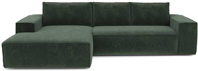 SIA Home Slaapbank links hoek dunlopillo fluweel groen patroon 140cm