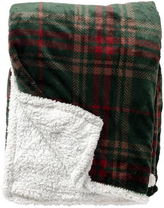 Sierkussen.nl Plaid 150 x200 cm CARLTON fleece deken|sherpa groen