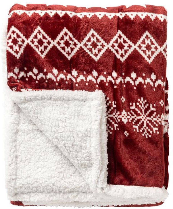 Sierkussen.nl Plaid 150 x200 cm CAROL fleece deken met sherpa rood