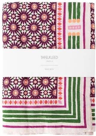 Sissy-Boy Donkerpaars tafelkleed met bloemenprint (140x220 cm)