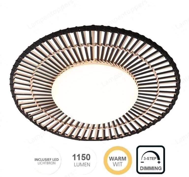 Steinhauer Anne Light & Home Plafondlamp Aura Zwart Bamboe Ø 50 cm 3-Step Dimmer