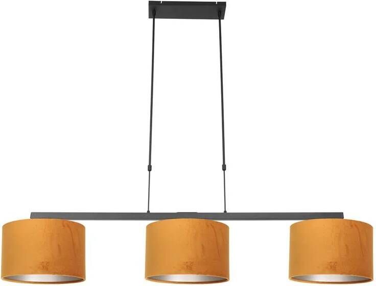 Steinhauer hanglamp Stang zwart metaal velours stof grote eettafellamp E27 3460ZW