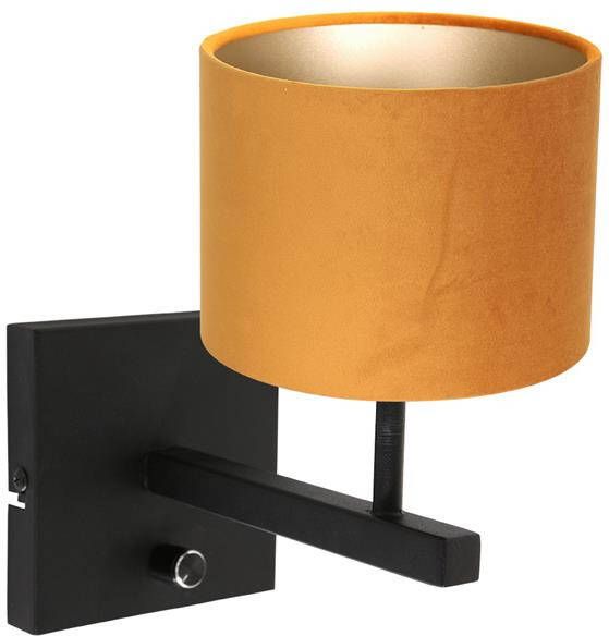 Steinhauer Stang wandlamp E27 25 cm hoog zwart met okergele kap