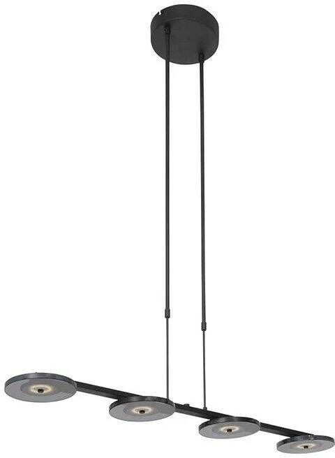 Steinhauer Turound Hanglamp 4-lichts zwart | smoke glas dimbaar