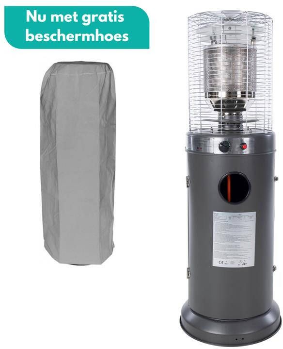 Sunred COMBIDEAL Heater & Hoes Propus Gas lijn Zwart Staand model Terrasverwarmer Gas 10000 W – Verschillende standen – Piezo ontsteking Gas heater Compleet: incl. gasdrukregelaar & slang
