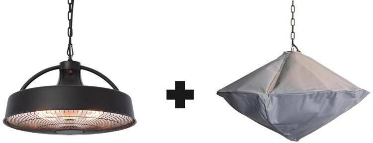 Sunred – COMBIDEAL Heater & Hoes Retro Bright lijn – Zwart – Hangend model Terrasverwarmer – Halogeen techniek – 2100W – ECO – 3 Standen – Afstand bestuurbaar – Elektrische heater – Heater – Retro design – Soft touch – Inclusief ketting