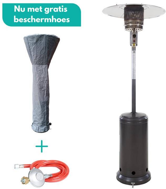 Sunred COMBIDEAL Heater & Hoes Sargas Gas lijn Grijs Staand model Terrasverwarmer Gas 14000 W – Verschillende standen – Piezo ontsteking Gas heater Compleet: incl. gasdrukregelaar & slang