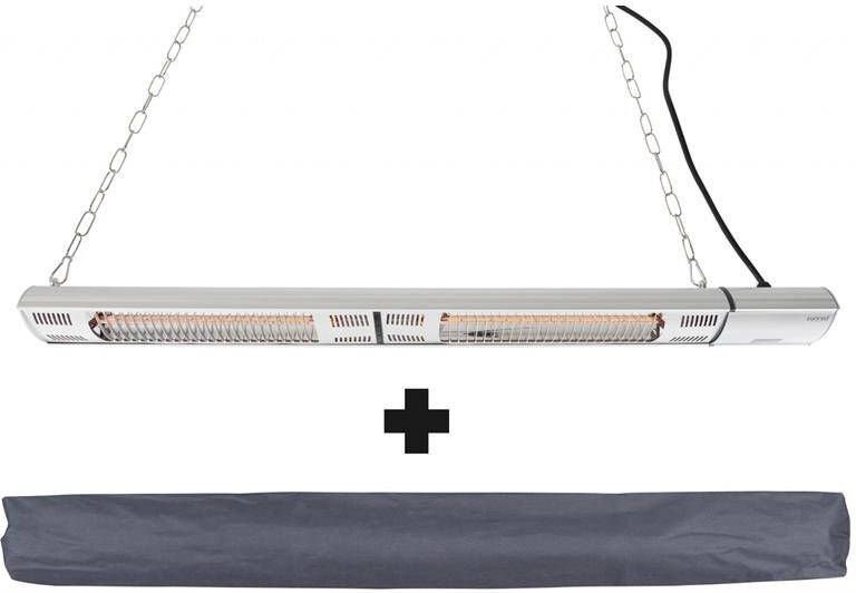 Sunred COMBIDEAL Heater & Hoes Ultra lijn Zilver – Hangend Wand model Terrasverwarmer – Halogeen rosé goud technologie 3000W – 2 Standen Afstand bestuurbaar Elektrische heater