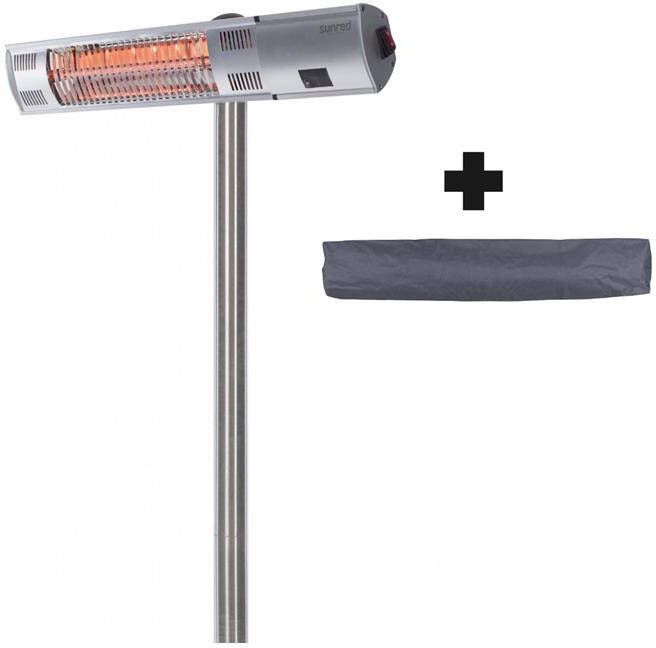Sunred COMBIDEAL Heater & Hoes Ultra lijn Zilver Staand model Terrasverwarmer – Halogeen rosé goud technologie 2000W Afstand bestuurbaar Elektrische heater