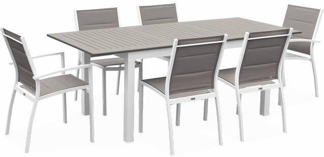 Alice's Garden Tuinset CHICAGO 210 6 stoelen Uitschuifbare tafel 150 210cm Taupe