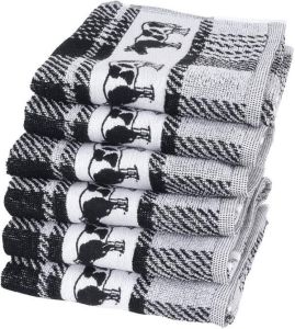 Twentse Damast Keuken Handdoeken Hollandse Designs Katoen Keukendoeken Set 6 stuks 50x55 cm Koe Blok Zwart