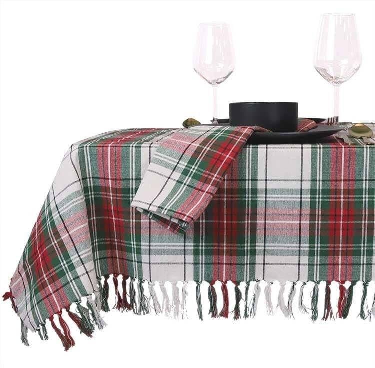 Unique Living Tafelkleed Xmas Tartan 150x300cm White