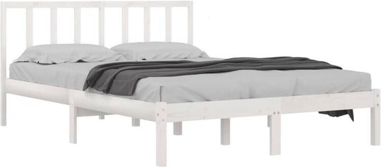 vidaXL Bedframe massief grenenhout wit 150x200 cm 5FT King Size