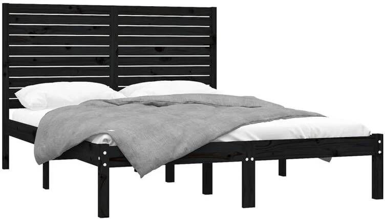 vidaXL Bedframe massief hout zwart 150x200 cm King Size