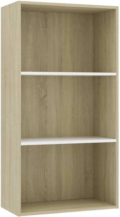 VidaXL Boekenkast 3 schappen 60x30x114 cm spaanplaat wit sonoma eiken