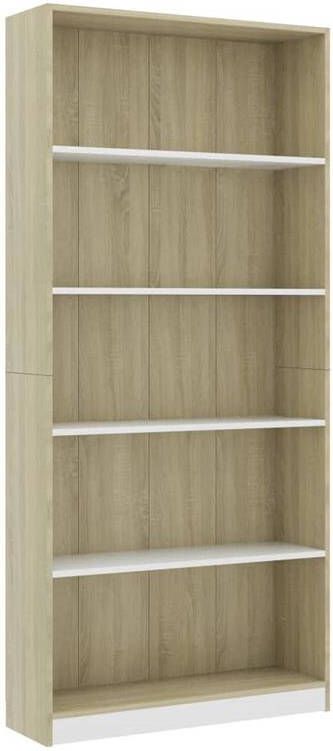 VidaXL Boekenkast met 5 schappen 80x24x175cm bewerkt hout wit en eiken