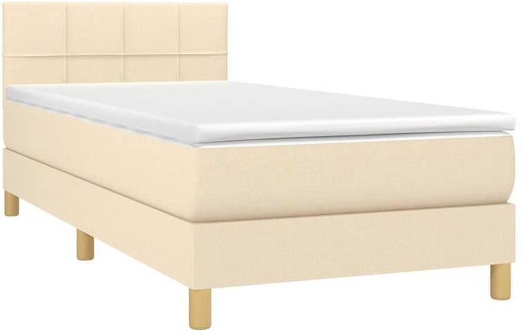 vidaXL Boxspring met matras en LED stof crèmekleurig 80x200 cm