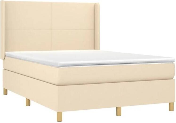 vidaXL Boxspring met matras stof crèmekleurig 140x190 cm