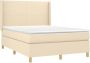 VidaXL -Boxspring-met-matras-stof-crèmekleurig-140x200-cm - Thumbnail 2