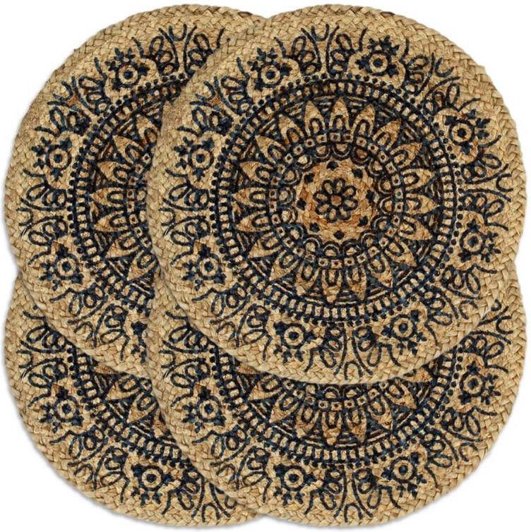 VidaXL Placemats 4 st rond 38 cm jute donkerblauw