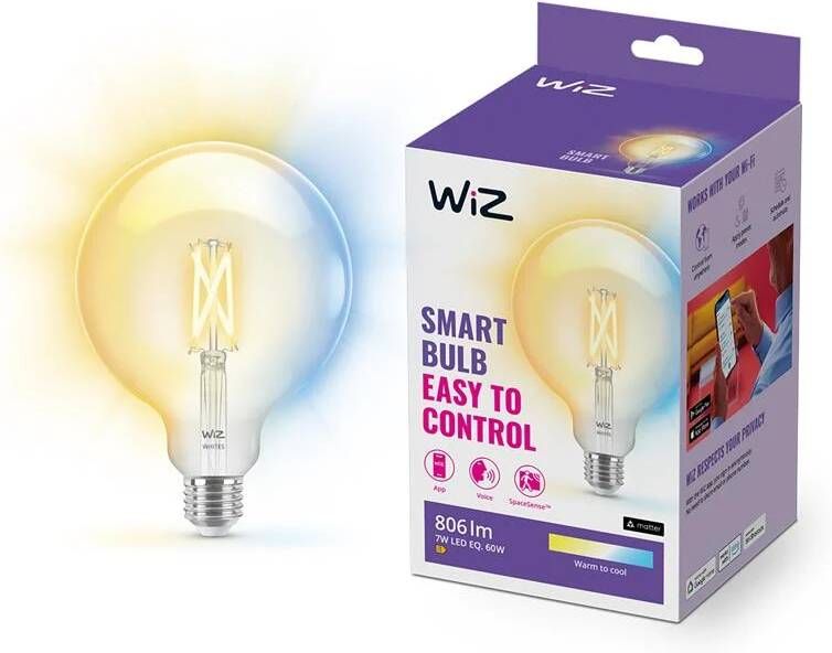 WiZ Globe Filament Slimme LED Verlichting Warm- tot Koelwit Licht E27 60W 125 mm Transparant Wi-Fi - Foto 3