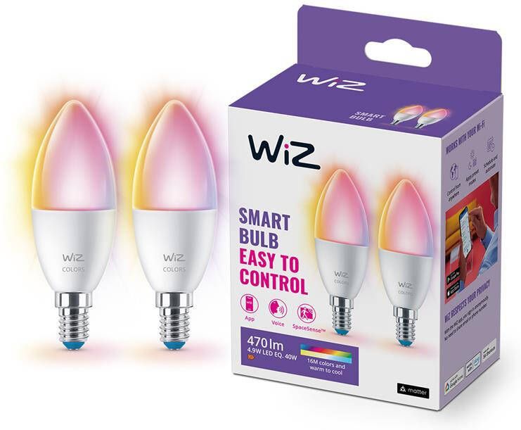 WiZ Kaarslamp 2-pack Slimme LED-Verlichting Gekleurd en Wit Licht E14 40W Mat WiFi - Foto 3