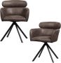 Woood Fenne Draaibare Eetkamerstoelen -Leerlook- Zwart|Grijs-Set van 2 - Thumbnail 1
