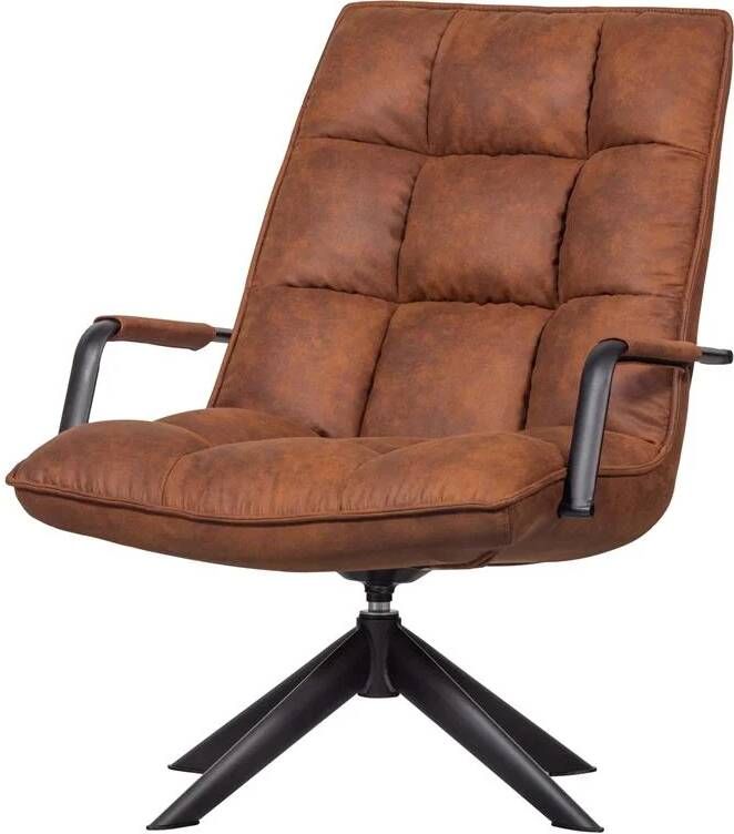 WOOOD | Jouke Draaifauteuil + Armleuning Kunstleer Cognac | Zitmeubels woonkamer | Draaifauteuil